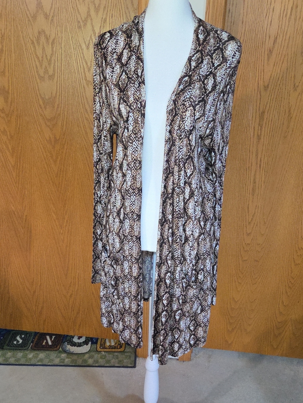 #11 Color Alien Snake-Print Open Front Cardigan - Brown